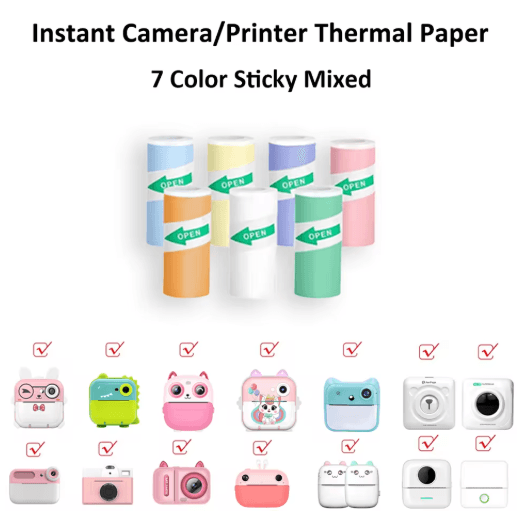 Kids Instant Camera Thermal Paper Refill Rolls, BPA-Free 57by25mm (White, Non-Adhesive)