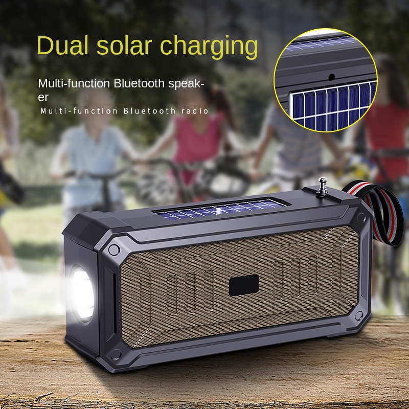 Solar Wireless Bluetooth Speaker with Flashlight Dual Solar Power, Rechargeable MP3 Player & FM Radio