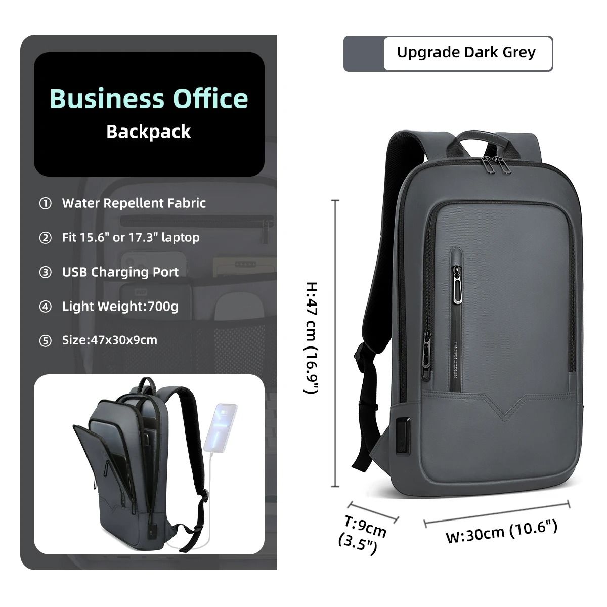 HK Slim Waterproof Laptop Backpack 15.6 Inch