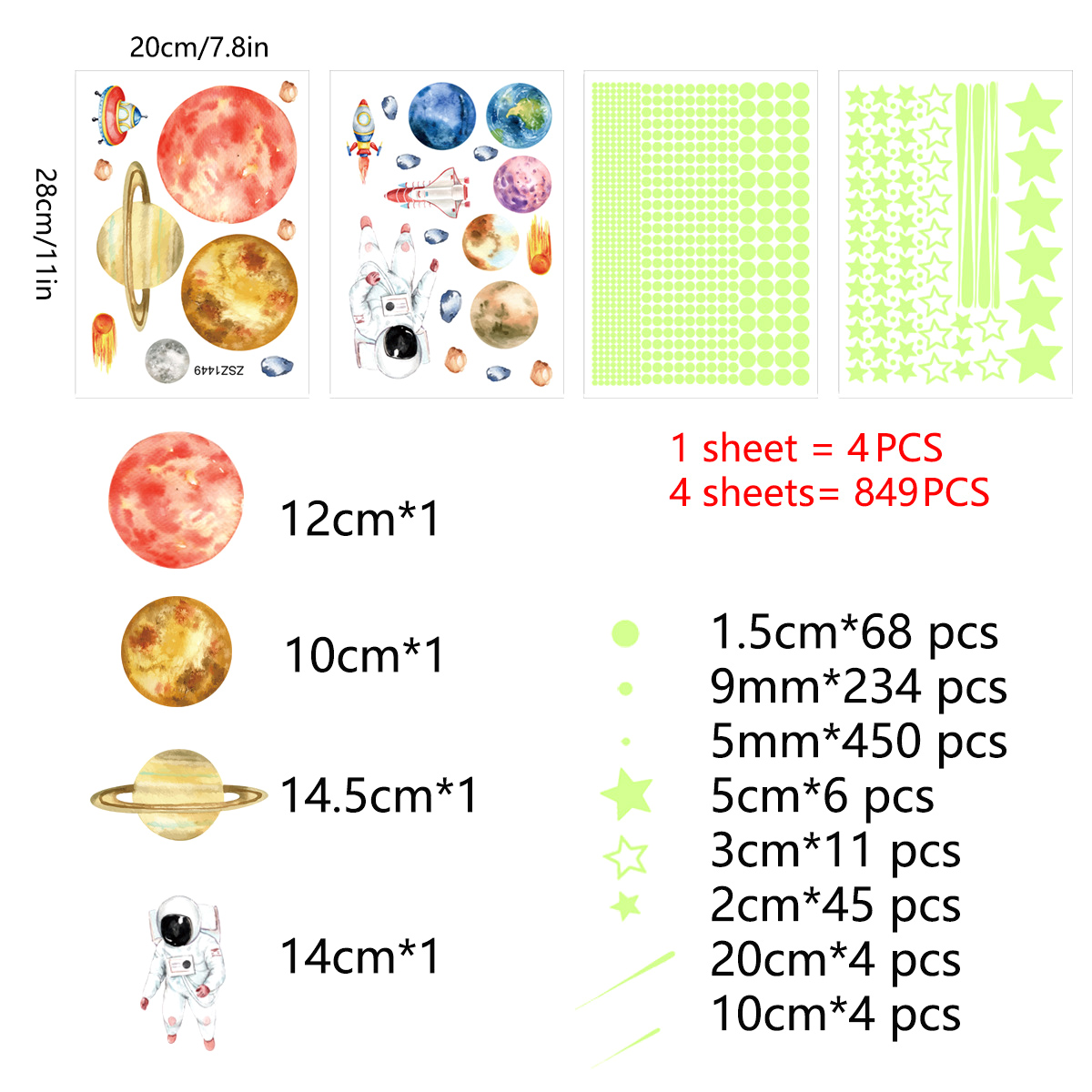 Glow in The Dark Stars Kit for Ceiling Luminous Planets & Stars Wall Stickers for DIY Kids Room Decor