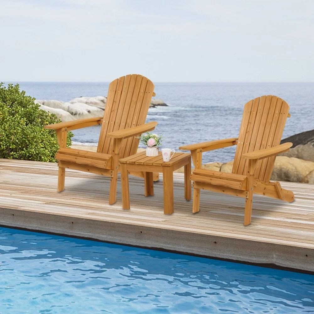 Adirondack Chair Patio Furniture, Foldable Fir Wood Lounge Seat