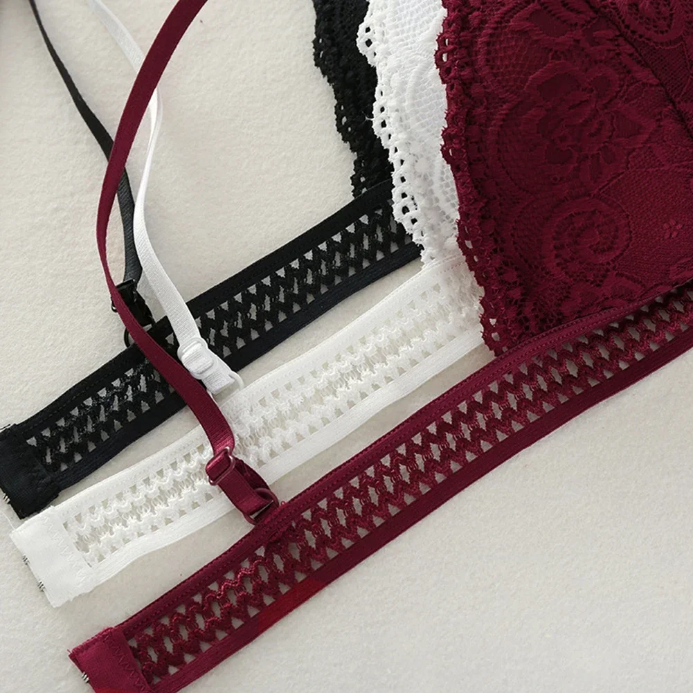 French Lace Women Bralette Soft Deep V Brassiere, No Steel Ring Beauty Back Bra, Girls Triangle Cup Padded Underwear