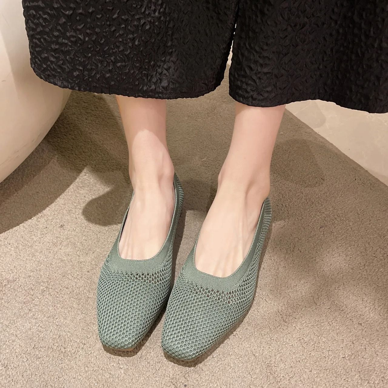 Breathable Mesh Fashion Flats Women Spring Summer Square Toe Slip on Loafers Walking Shoes