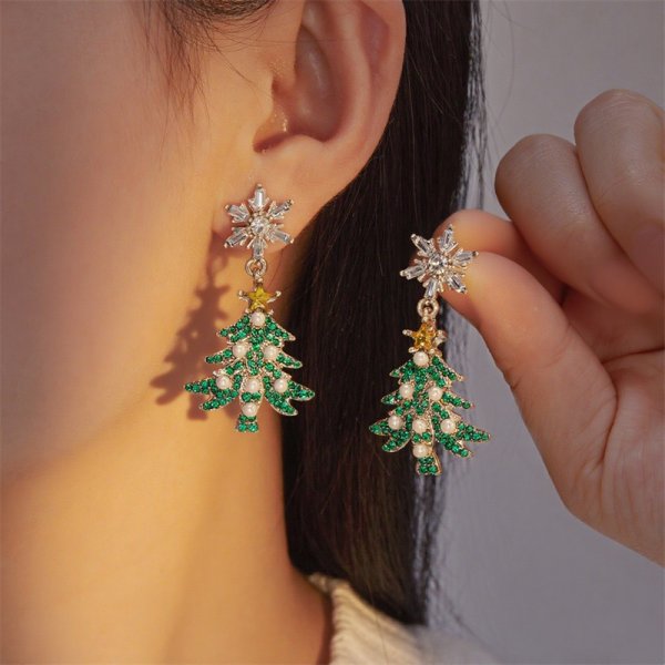 White Pearl Crystal Snowman, Elk Earrings, Creative Christmas Grandpa and Grandma Zircon Stud Earrings, New Year Jewelry