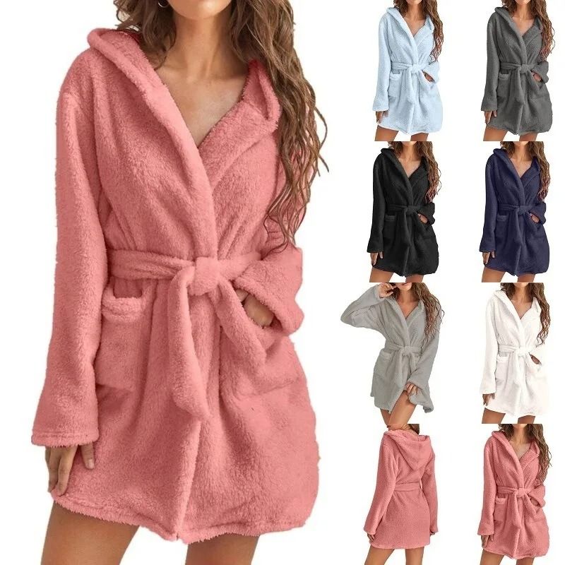 Womens Ultra-Plush Hooded Winter Bathrobe