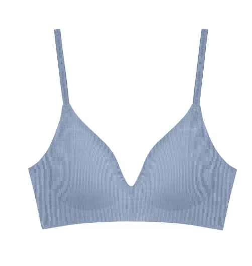 FINETOO Deep V Wireless Padded Bralette with Trendy Stripe Knit