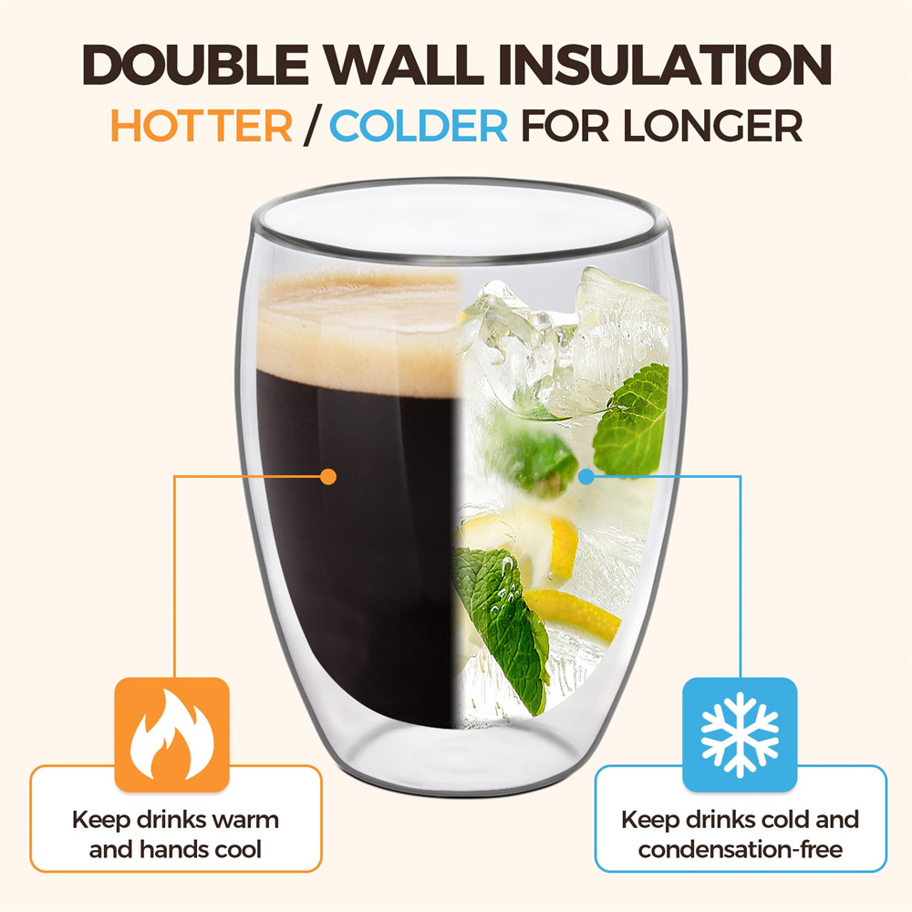 Double Wall Glass Espresso Cups Set Thermal Glass Coffee Cups Clear Insulated Coffee Mugs
