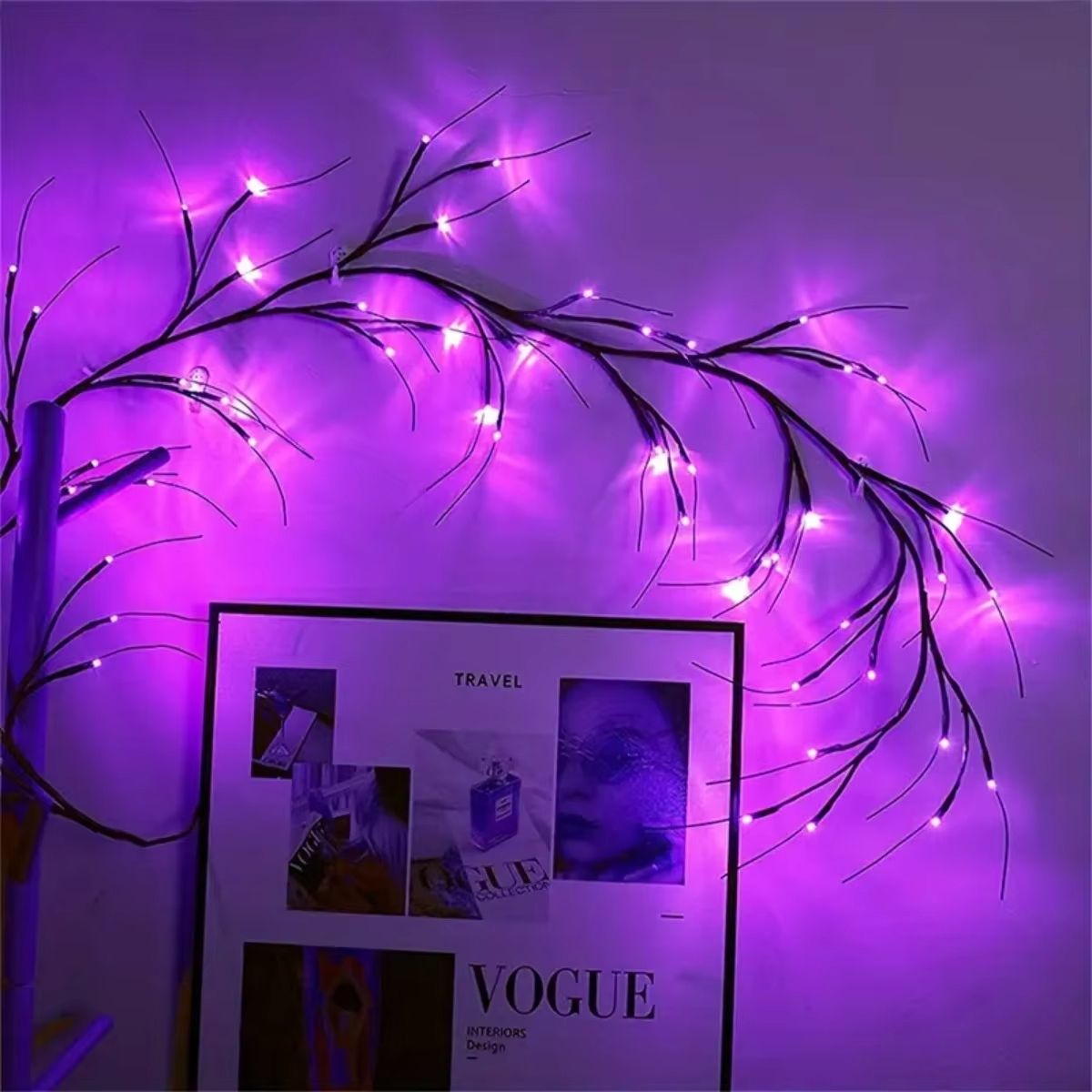 Purple LED Rattan Branch Garland 54 LED Halloween Lights Battery Powered