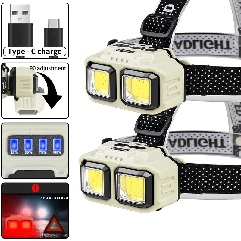 Powerful Headlamp Torch, USB Rechargeable Flashlight, Waterproof Head Light for Camping, Fishing, Mining