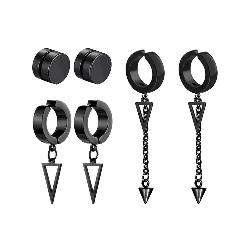 Mens Punk Cross Magnetic Earrings Set Stainless Steel Non Piercing 5 Pairs