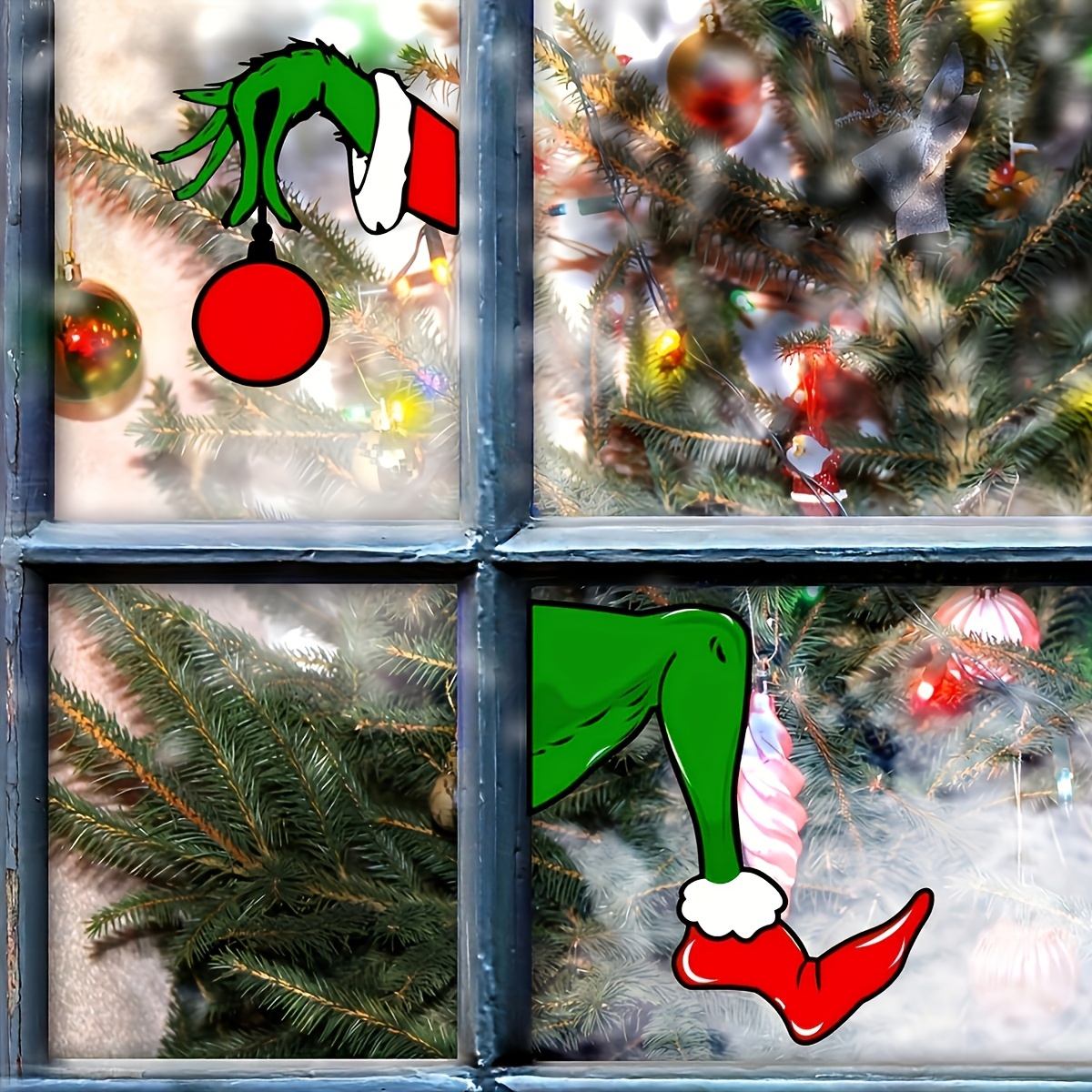 Christmas Decorations Welcome to Whoville, Furry Green Santa Lair Decal Art, Waterproof Christmas Stickers for Holiday