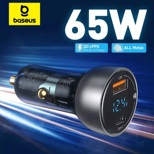 Baseus 65W PPS USB C PD Car Charger Dual Port Fast Charger for Laptop & iPhone
