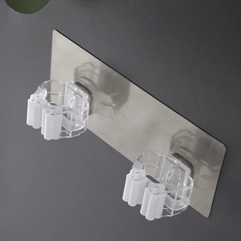 No Nail Mop Hook, Multi Functional Traceless Mop Holder, Double Head, Strong Adhesive Household Clip