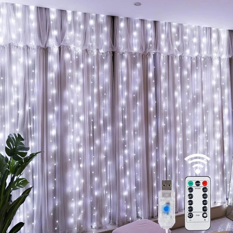 USB LED Curtain String Lights with Remote 8 Lighting Modes