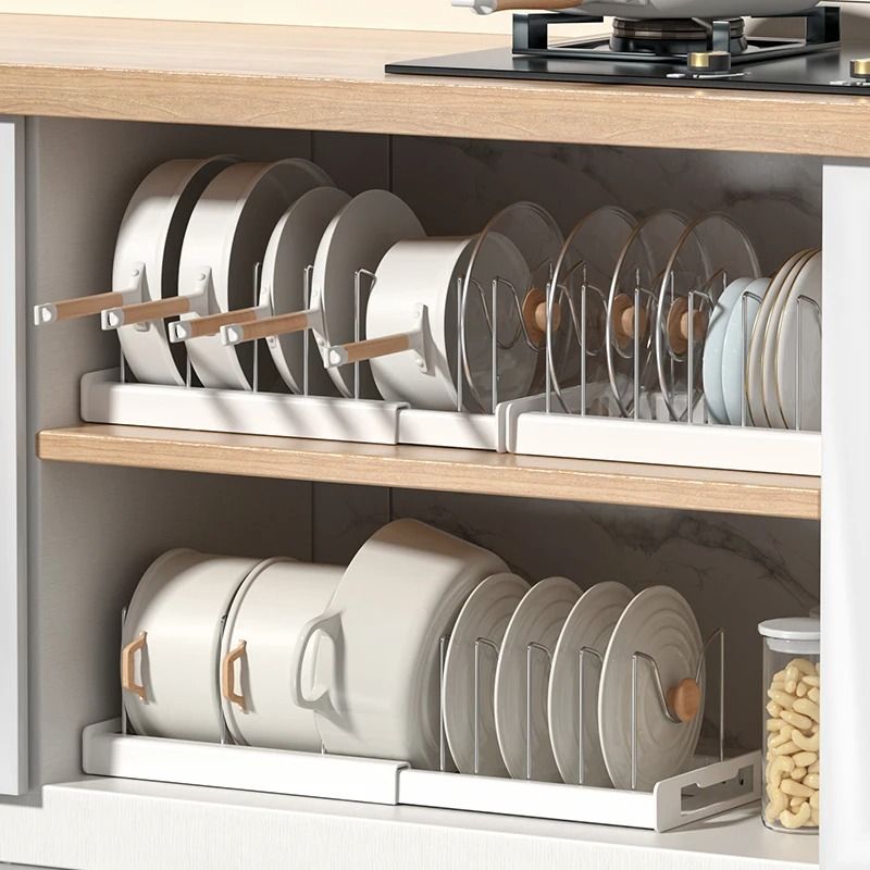 Foldable Kitchen Pot Lid Organizer Rack Adjustable Storage Shelf for Cookware and Utensils
