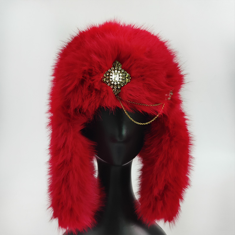 Womens Designer Luxury Bomber Hat, Ski Cap Faux Fur Pilot Hat, Diamond Thickened Winter Hat with Versatile Warm Ear