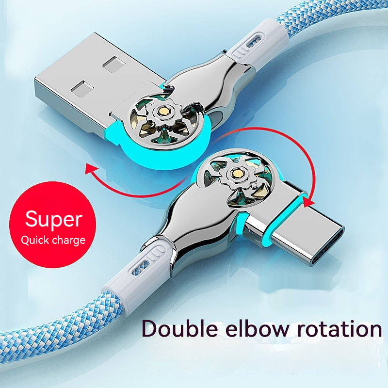 USB A to Type C Cable, Fast Charging Cable 180 Degree Elbow Rotation, Zinc Alloy Braided Data Cable, USB Micro Charger