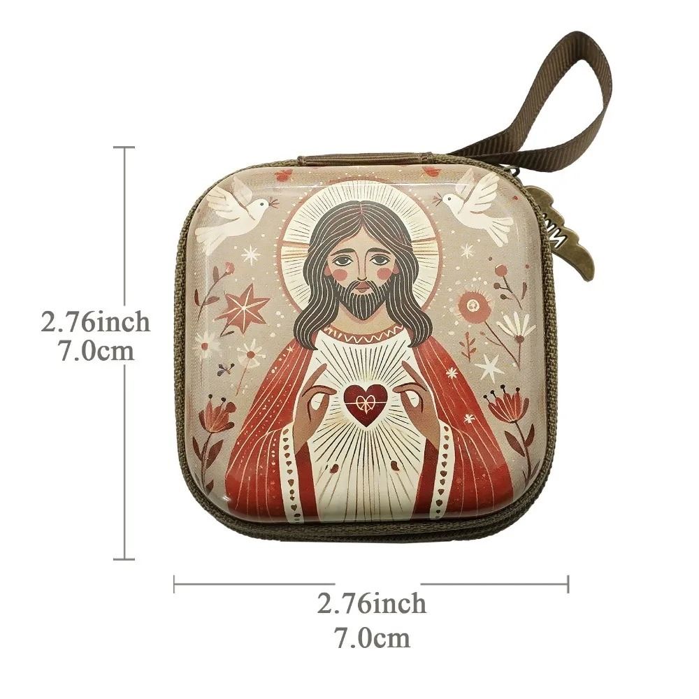 Virgin Mary Prayer Rosary Bag – 2.8 in Zippered Christian Jewelry Box – High-Yield Devotional Interaction Hub