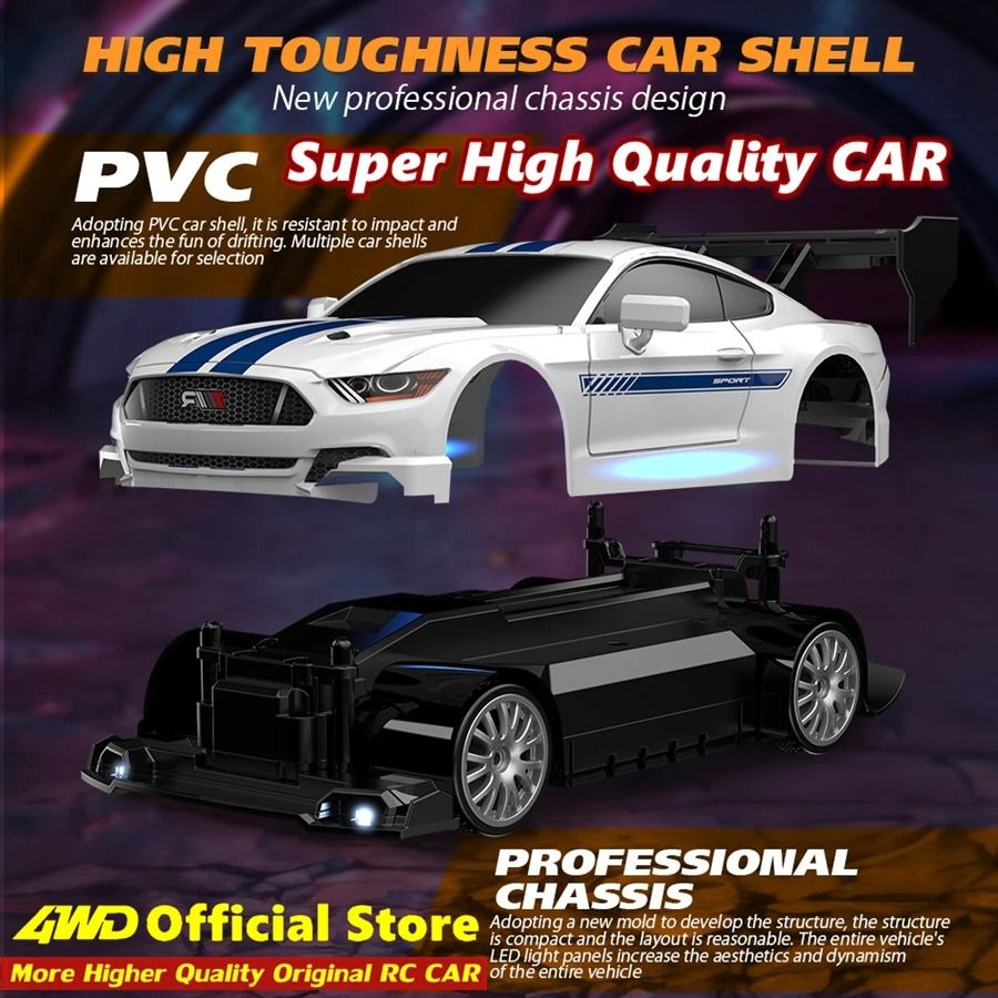 4WD RC Drift Car with LED Lights Rechargeable Remote Control Racing Toy