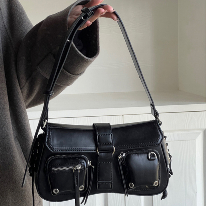 Cool Goth Punk Women's Shoulder Bags, PU Leather Handbags with Zipper, Fashion Tote Purse