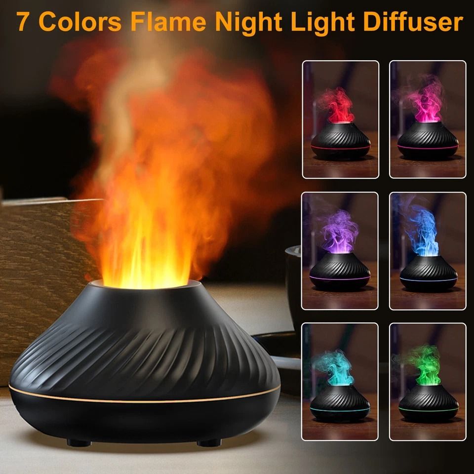 LED Aromatherapy Flame Diffuser, Cute Fire Flame Essential Oil Humidifier, Air Purifier, Quiet Ultrasonic Aroma Diffuser
