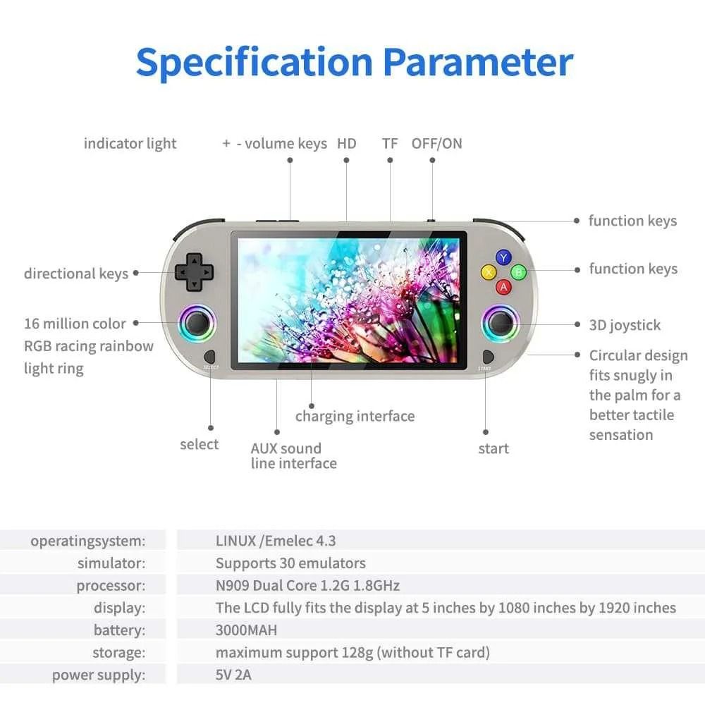 128GB Retro Handheld Video Game Console with 5 Inch IPS Screen and 20000 Built In Games