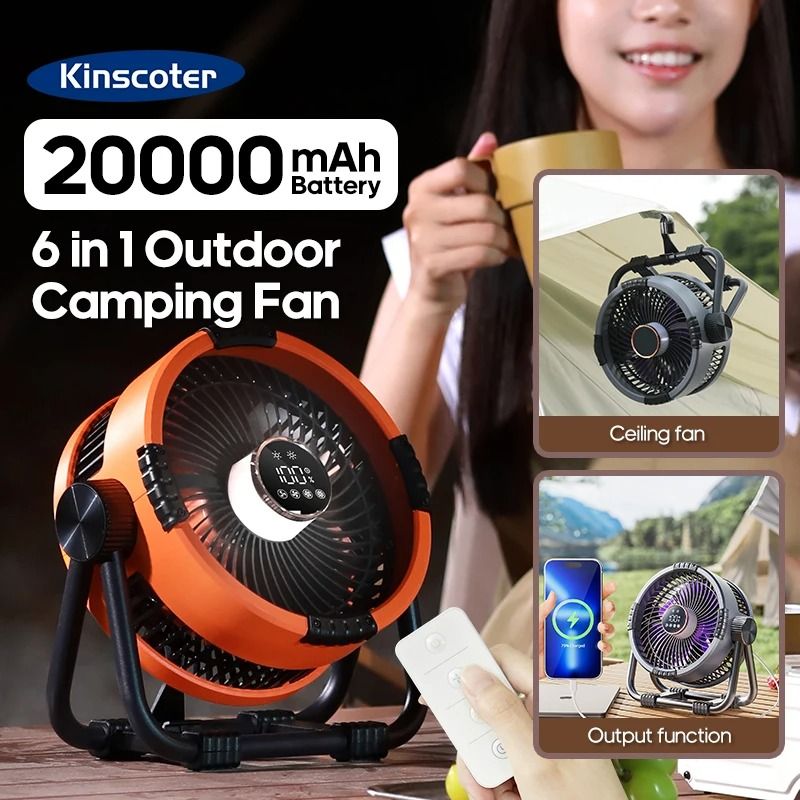 Multifunctional 6 in 1 Camping Fan with 20000mAh Battery and LED Light