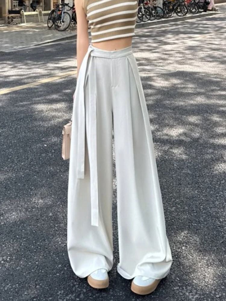 Botvotee Elegant Office Suit Pants High Waisted Wide Leg Baggy Blazer Trousers with Sashes