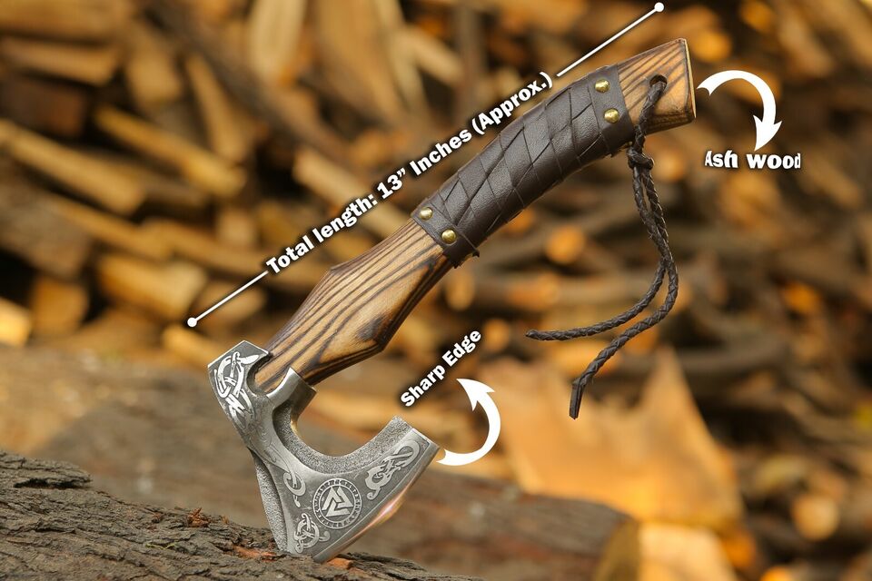 Custom Viking Bearded Axe | 20 Inch High Carbon Steel Camping & Wood Cutting Axe | Solid Wood Handle Axe