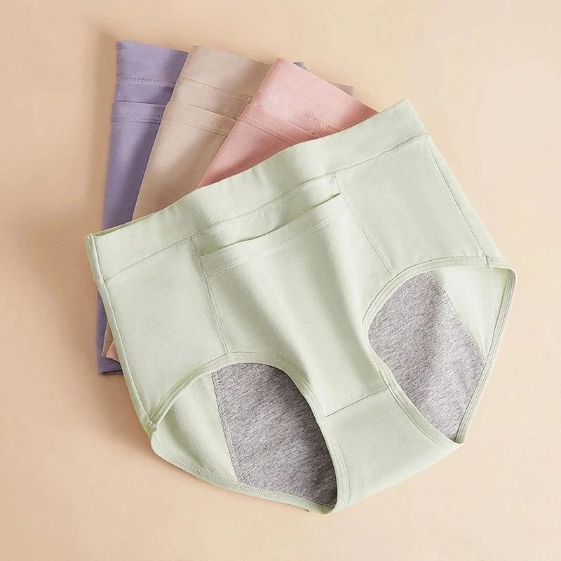 Womens Menstrual Panties Leak Proof High Waist Underwear Cotton Period Briefs Set of 4