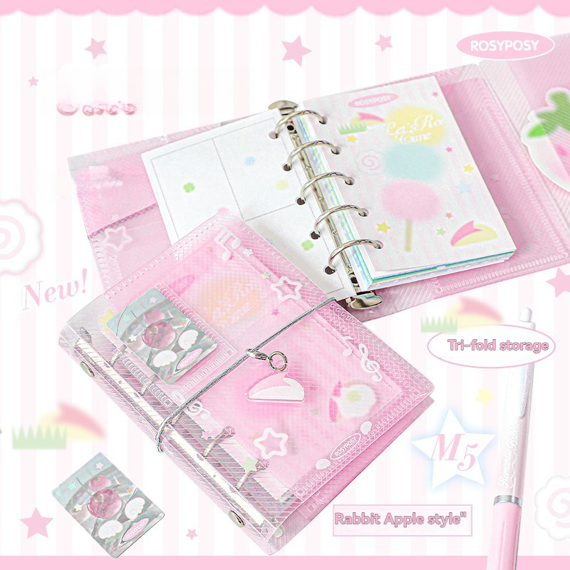 Mini Portable Notebook with Twill Loose Leaf, Three Fold Storage, Stylish Fresh Design Journal