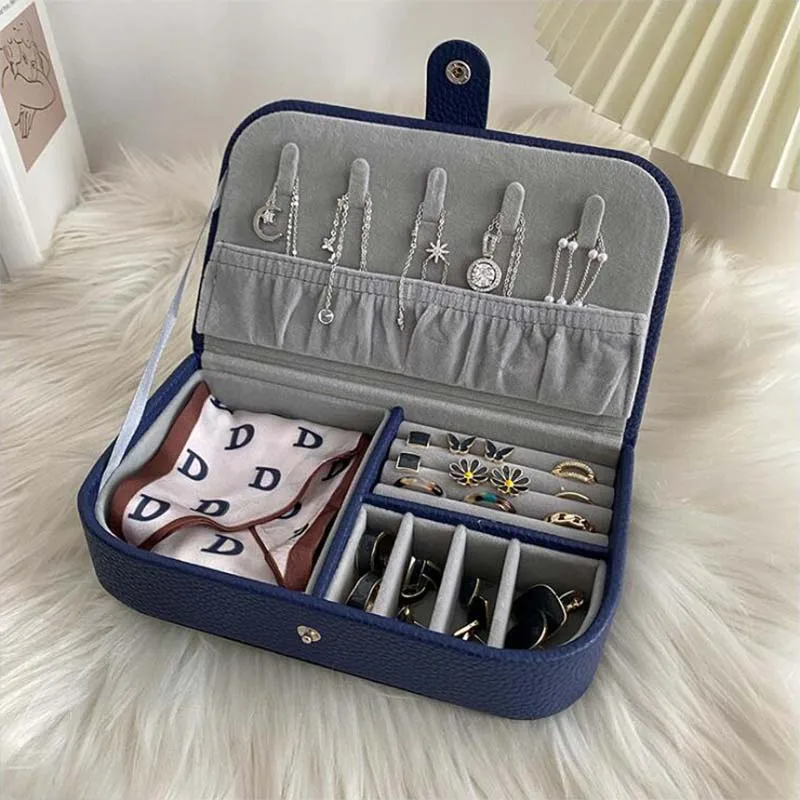 Portable Travel Jewelry Organizer Box Compact PU Leather Storage Case for Rings Necklaces Earrings