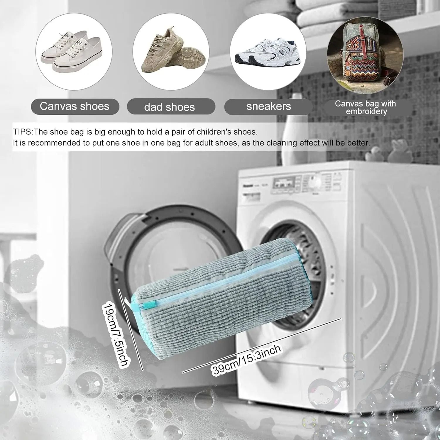 Cotton Shoe Washing Bag with Fluffy Fiber Lining for Laundry Protection and Dirt Removal