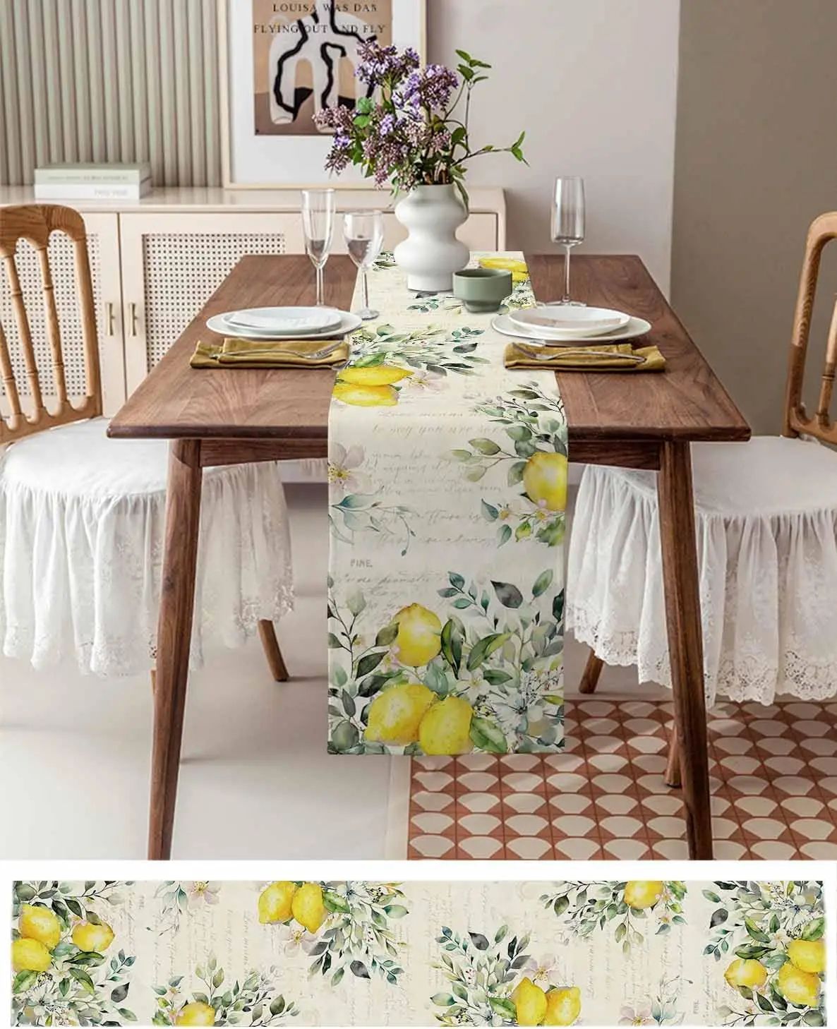 Eucalyptus Lemon Linen Table Runner Decor