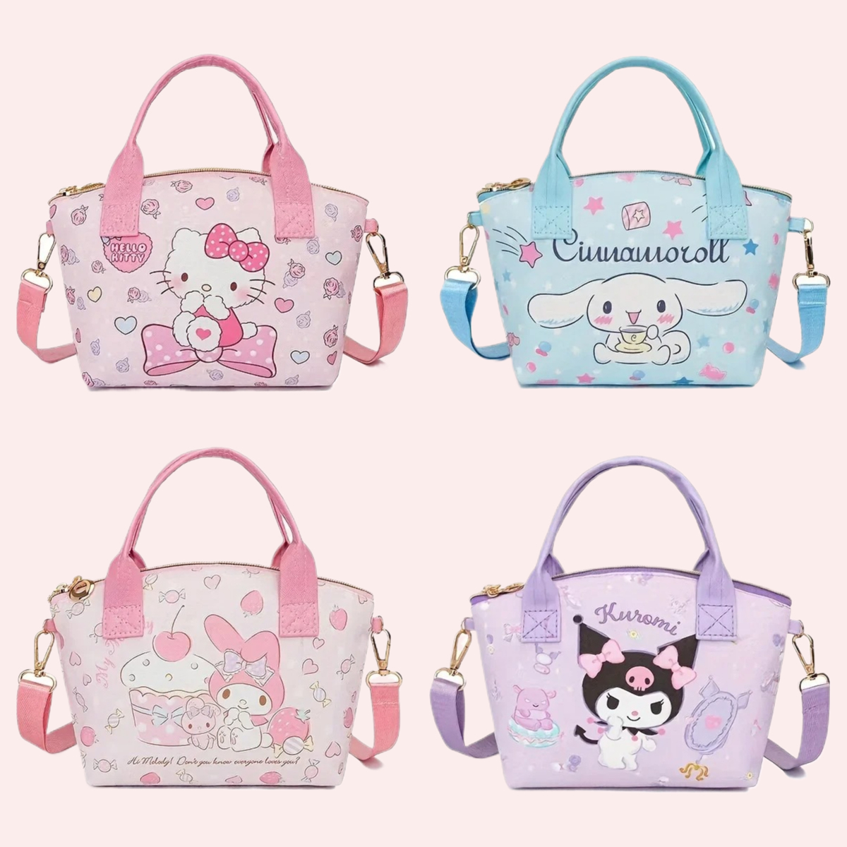 Sanrio Character Tote Bag for Women Hello Kitty Cinnamoroll Kuromi Shoulder Purse