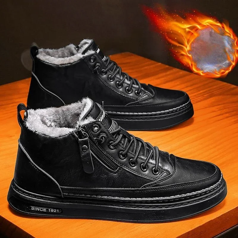 Mens Winter Warm Cotton Snow Boots, Retro Plush Anti-Slip Outdoor Sports Shoes for Comfortable Fashionable Cold Weather