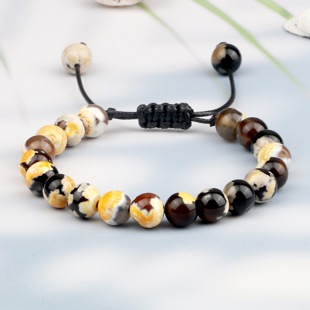 8mm Fire Agates Onyx Beads Couples Distance Bracelets Natural Healing Yoga for Men Women Elastic Strand Jewelry