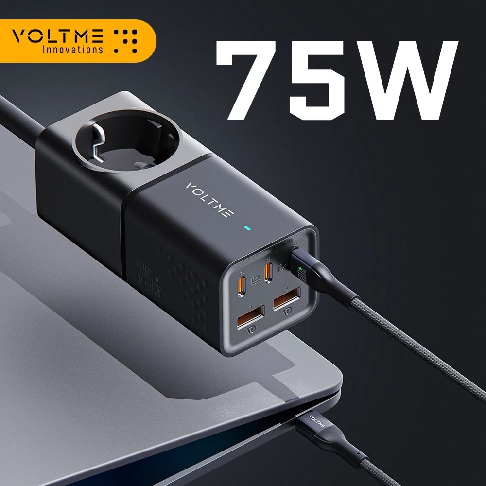 VOLTME 75W GaN Charging Station – Desktop Power Strip with USB-C Super Fast Charging for iPhone 15 & Samsung