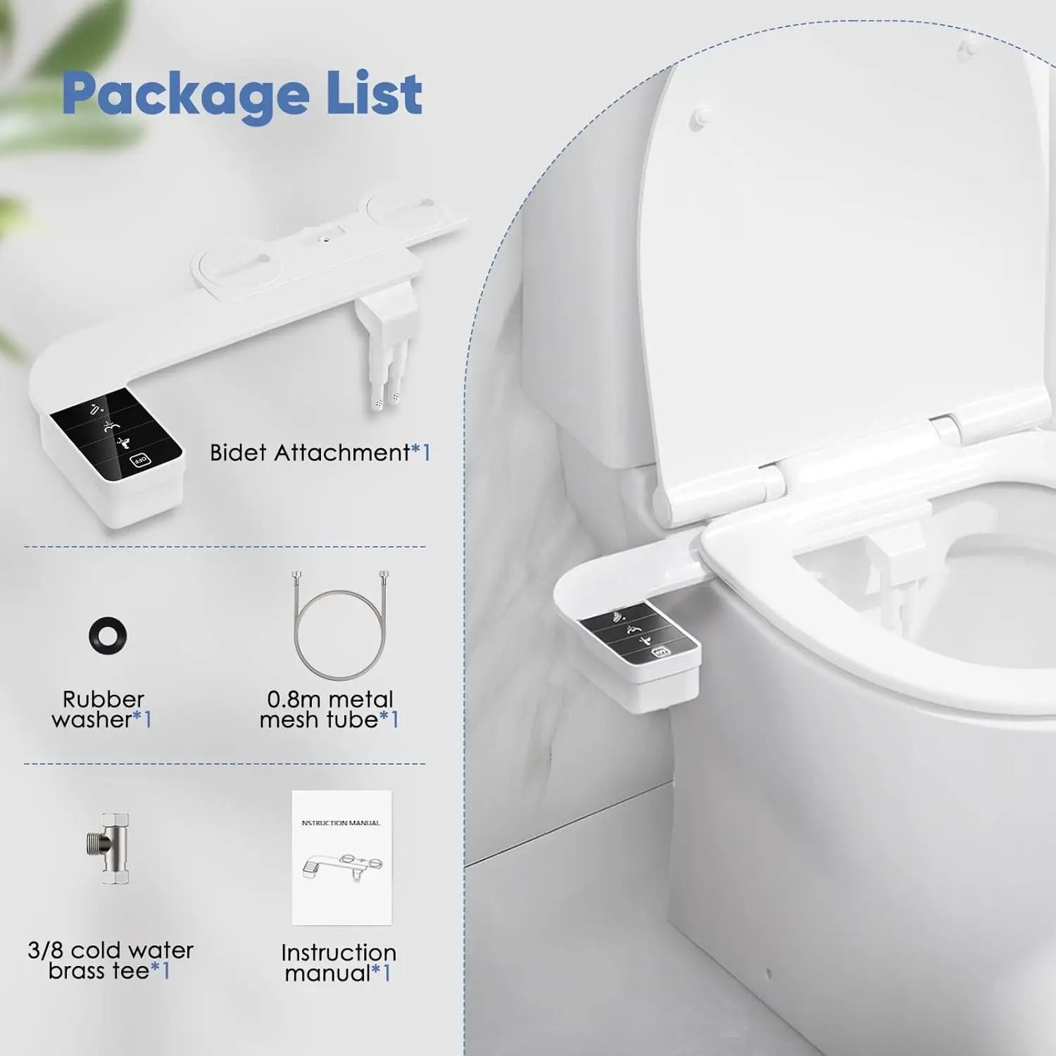 Self Cleaning Bidet Attachment with Dual Nozzles and Ultra Thin Design