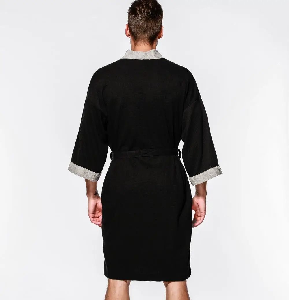 Mens & Womens Cotton Waffle Kimono Robe – Professional Couple's Sauna Yukata & Casual Home Wear