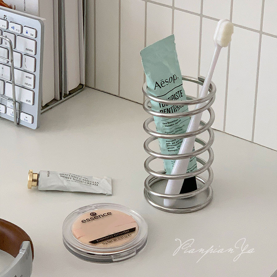 Stainless Steel Toothbrush Holder Metal Bathroom Organizer for Toothpaste & Makeup Brush Storage
