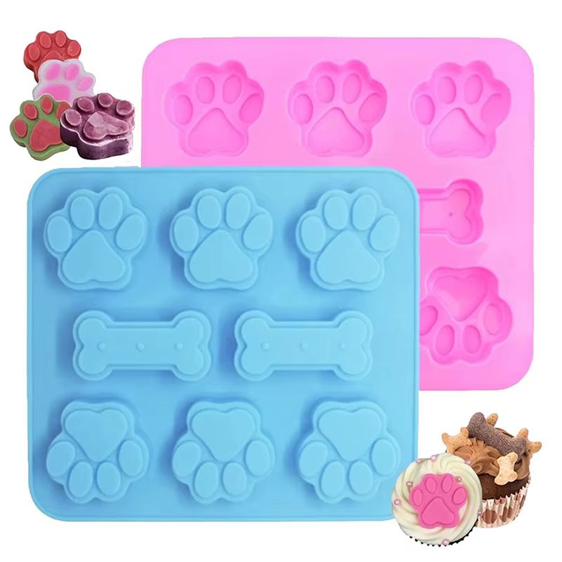 Dog Footprint Silicone Baking Mold – 3D Paw and Bone Cookie Cake Mold for Baking and Fondant