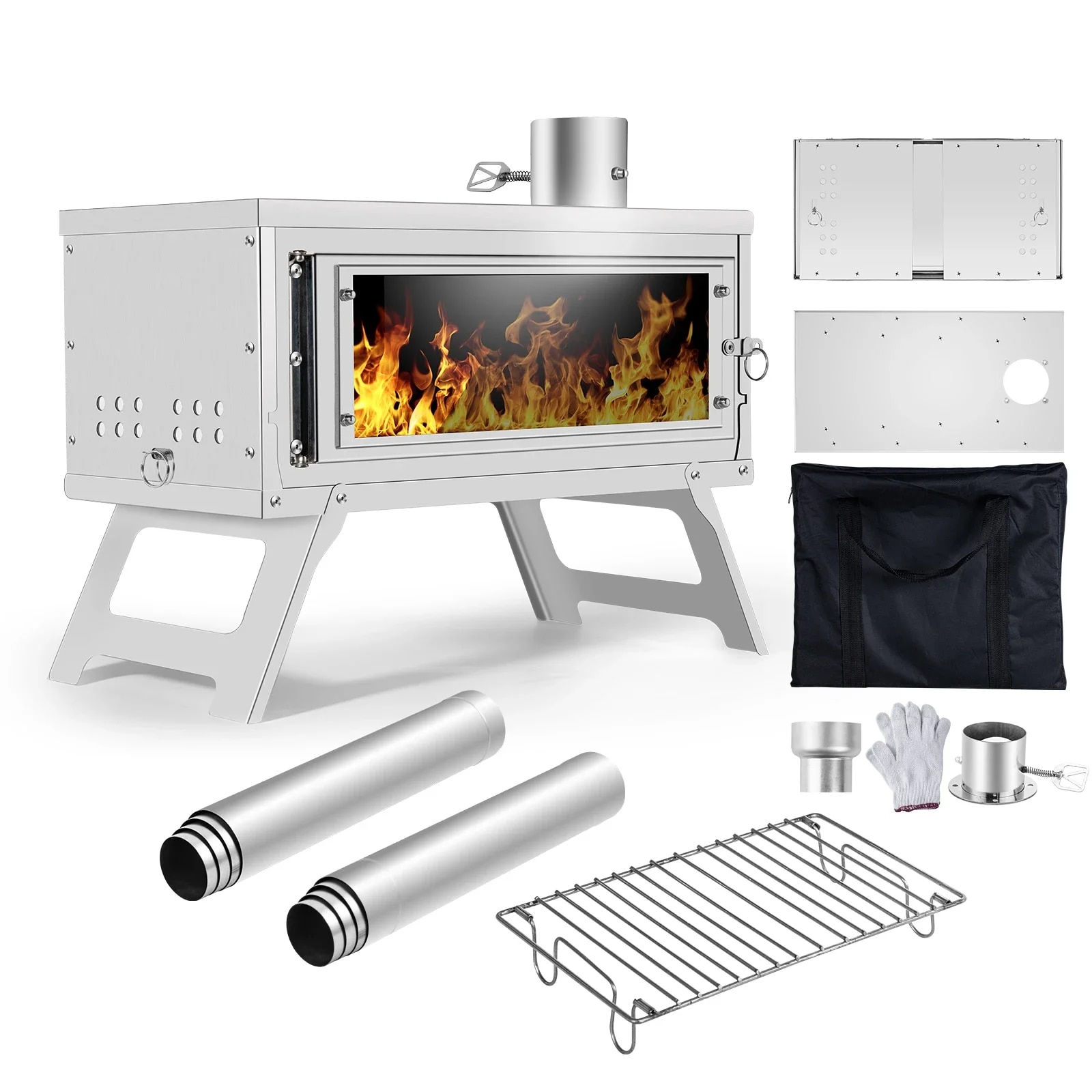 Portable Camping Wood Stove with Secondary Combustion Foldable Tent Heating Stove