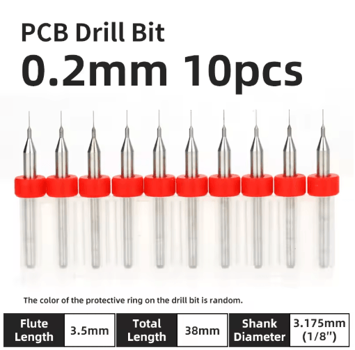 TOOLEYE Micro PCB Drill Bit Set – 10pcs Precision CNC Drills (0.1–3.175mm, 1/8 Shank)