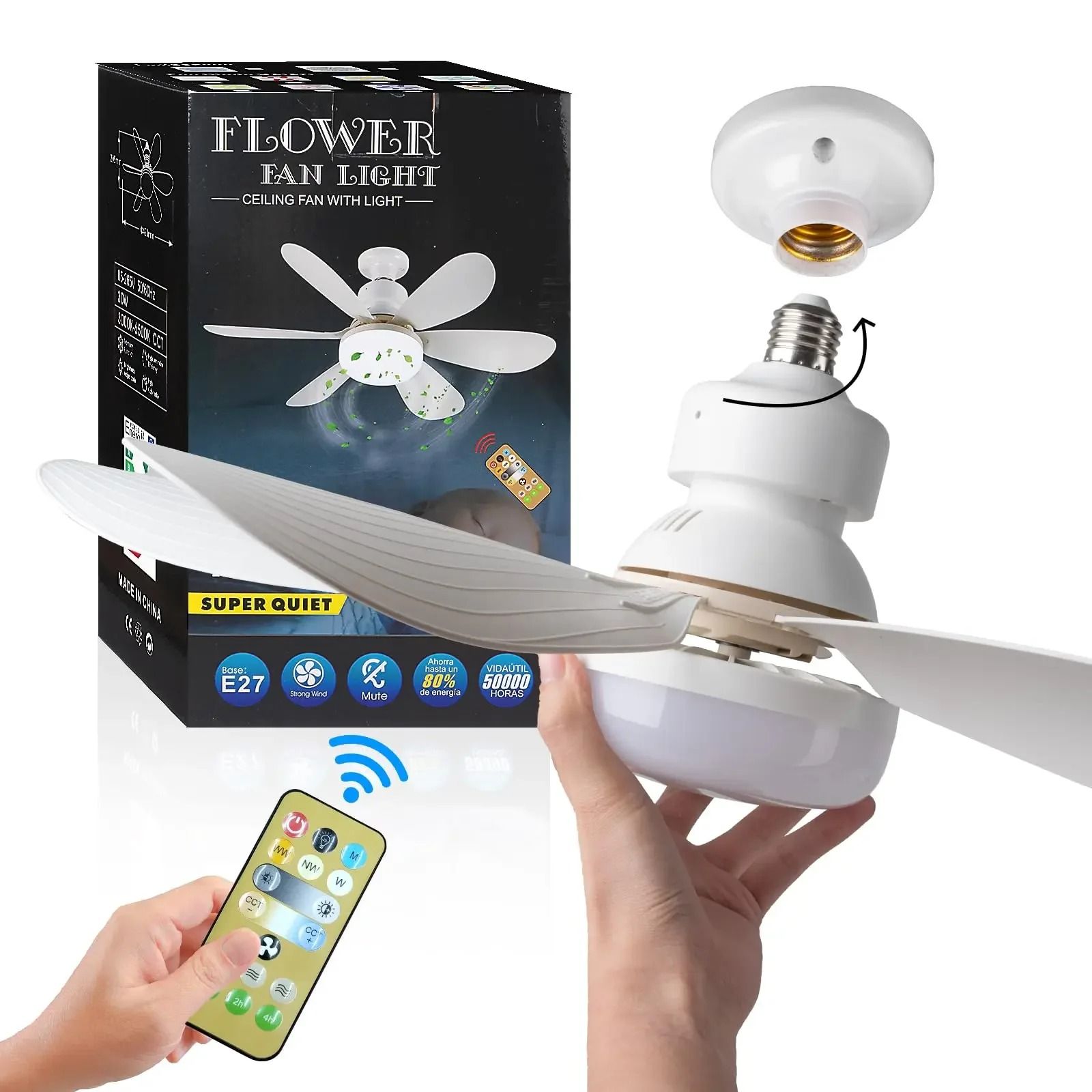 LED 40W Ceiling Fan Light E27 with Remote Control, Dimmable for Living Room and Study