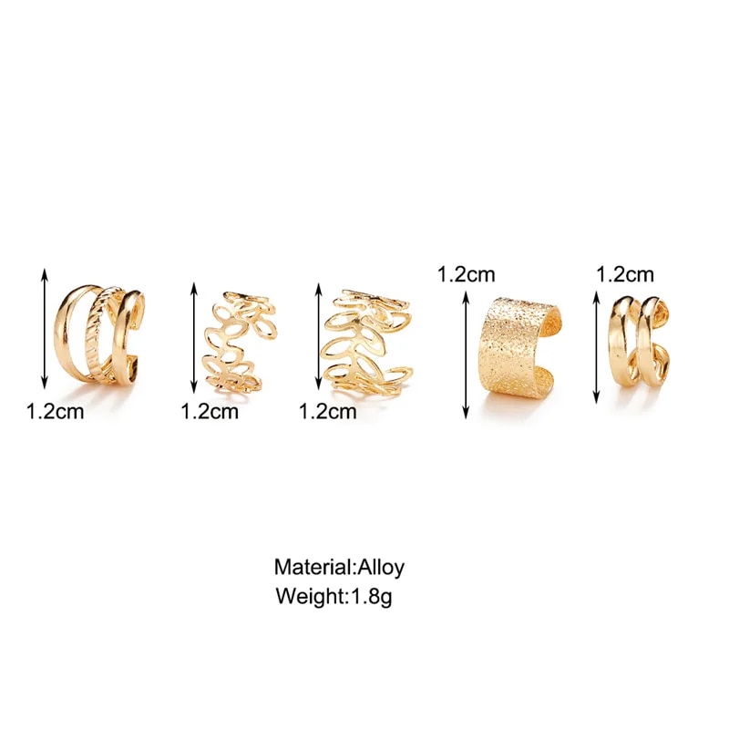 Gold Silver Leaves Clip Earrings: Creative C Butterfly Non-Piercing Ear Cuff Set - Trendy Women's Jewelry