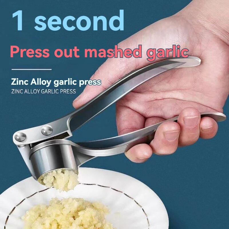 Multifunctional Stainless Steel Garlic Press, Manual Zinc Alloy Crusher with Anti-Skid Handle