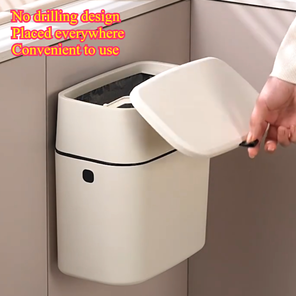 Convenient Hanging Garbage Bin with Large Capacity & Clamshell Cover – Stylish Square Design for Home & Toilet Use