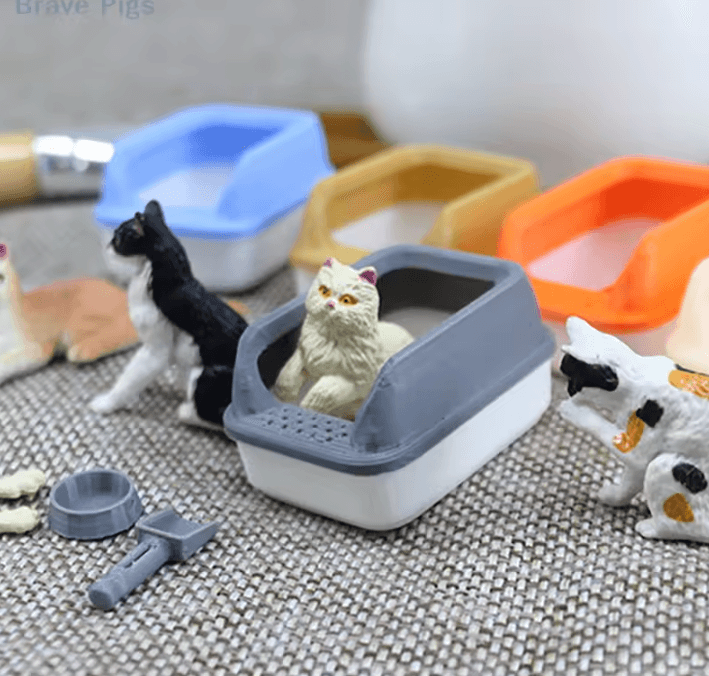 Mini 1 12 Dollhouse Cat Litter Box Set with Shovel – Realistic DIY Pet Accessory Kit