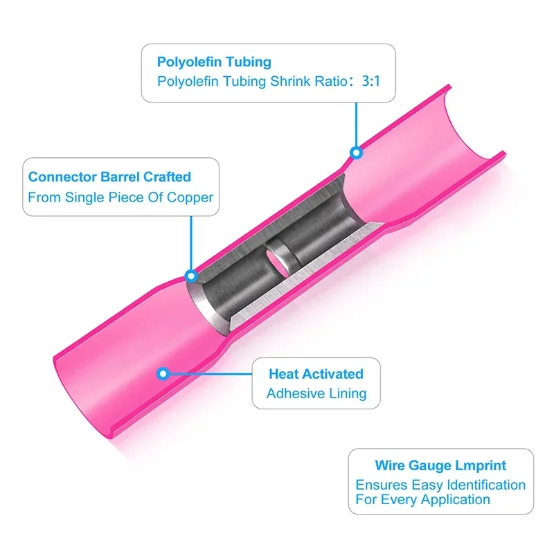 Waterproof Heat Shrink Butt Wire Connectors AWG Automotive Electrical Crimp Terminals for Cable Splice Repair